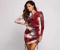Keeping Knit Retro Tie Dye Ruched Mini Dress
