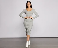 Fall Back To Basics Ribbed Knit Ruched Mini Dress