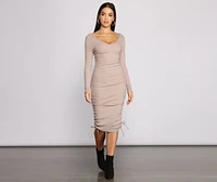 Fall Back To Basics Ribbed Knit Ruched Mini Dress