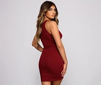 Ribbed Knit Crew Neck Bodycon Mini Dress