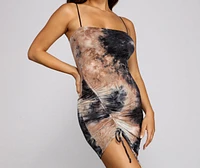 So Glam Tie Dye Ruched Mini Dress