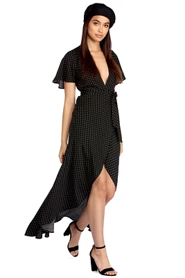 Polka Dot High Low Wrap Dress