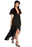 Polka Dot High Low Wrap Dress