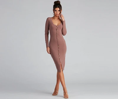 Cute As A Button V-Neck Midi Dress