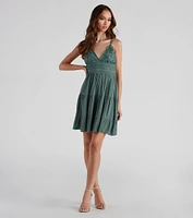 Let It Flow Crochet V-Neck Skater Dress