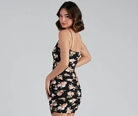 Winter Florals Ruched Bodycon Dress