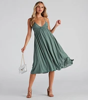 Palisades Ruched V-Neck Midi Dress