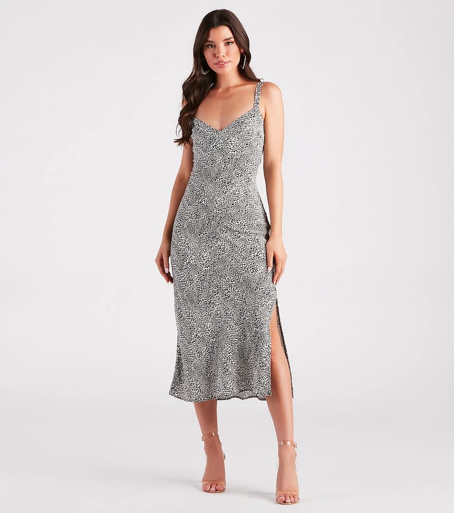 Spot Me Leopard Slit Midi Dress