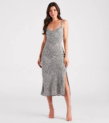 Spot Me Leopard Slit Midi Dress
