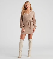 Cozy Cable Knit Tie-Front Mini Dress