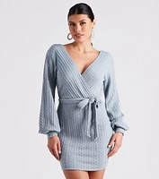 Cozy Cable Knit Tie-Front Mini Dress