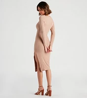 The Midi Long Sleeve Slit Dress