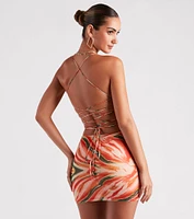 Sunset Marvel Lace-Up Mini Dress