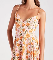 70s Groove Floral Tie-Back Skater Dress