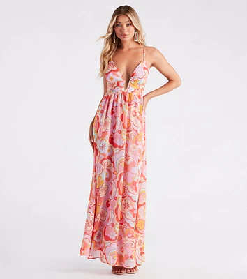Electric Love Chiffon Floral Maxi Dress