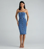 On The Down Low Denim Strapless Midi Dress