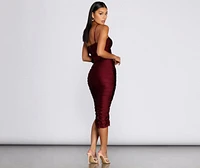 Belted Beauty Ruched Midi Dress