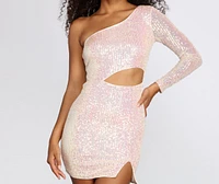 Sequin One Shoulder Mini Dress
