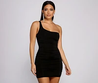 Such A Stunner One Shoulder Ruched Mini Dress