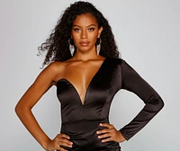Total Stunner One Shoulder Satin Mini Dress