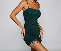 Shine On Ruched Glitter Mini Dress