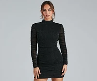 Shine Queen Mock Neck Ruched Dress