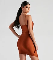Wrapped Pleats Satin Mini Dress