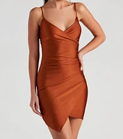 Wrapped Pleats Satin Mini Dress