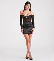 Such A Moment Satin Mesh Corset Mini Dress