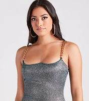 Ready For Chain Strap Glitter Mini Dress
