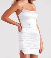 Sassy Little Satin Rhinestone Mini Dress