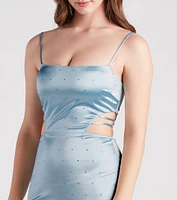 My Era Satin Rhinestone Strappy Dress