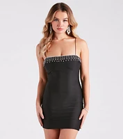 Rhinestone Shimmy Satin Bodycon Mini Dress