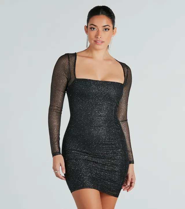 Shining Gem Glitter Long Sleeve Mini Dress