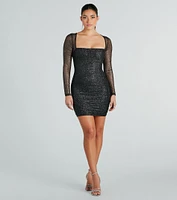 Shiny Secrets Glitter Long Sleeve Mini Dress