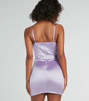 She's A Beauty Floral Applique Satin Mini Dress