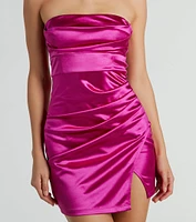 Shine The Spotlight Strapless Satin Mini Dress