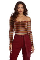 Stripe Piece Off Shoulder Crop Top