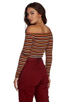 Stripe Piece Off Shoulder Crop Top