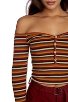 Stripe Piece Off Shoulder Crop Top