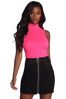 Ribbed Knit Turtle Neck Top