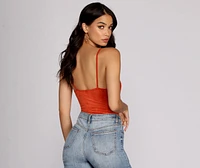 Sueded Tie-Front Bodysuit