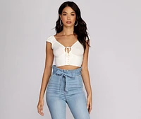 New Rules Button Crop Top