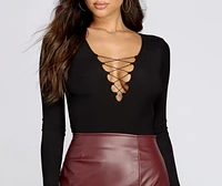 Long Sleeve Lace Up Bodysuit