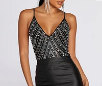 Beaded Rhinestone Pearl Bodysuit