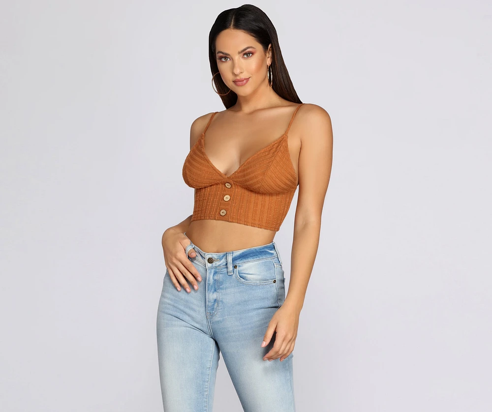 Button Knit Crop Top