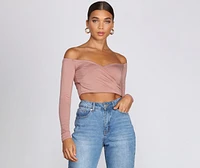 Off The Shoulder Wrap Front Crop Top