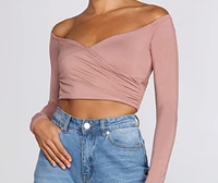 Off The Shoulder Wrap Front Crop Top