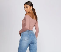 Off The Shoulder Wrap Front Crop Top