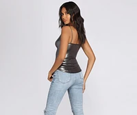Metallic Cowl Spaghetti Strap Top